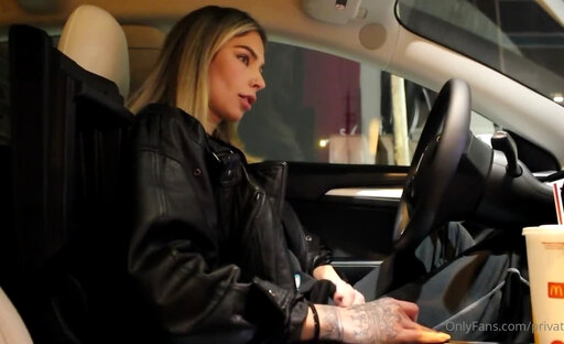 Sexy blonde cum in car