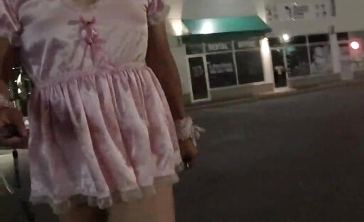 Flashing Chastity cage at night in public