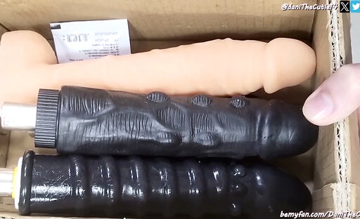 cute tgirl DaniTheCutie painfully fucks herself with a very weird looking dildo