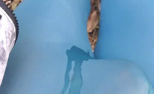 Crossdresser in blue tights