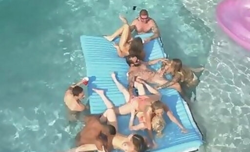 Hot tgirls in hardcore pool orgy party