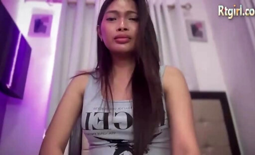 slim brunette shemale tugs her small cock on cam