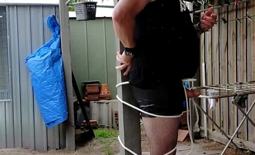 DAISY TIED TO A POLE IN TIGHT BLACK SHORTS