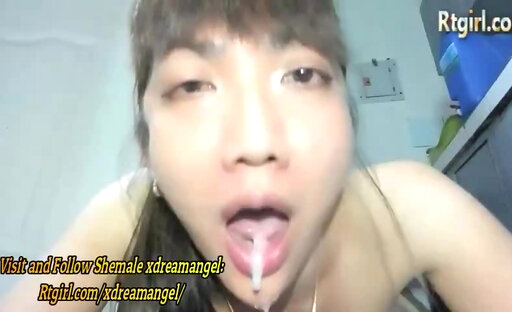 big boobs brunette glasses tgirl with tattoos eats own cum on webcam