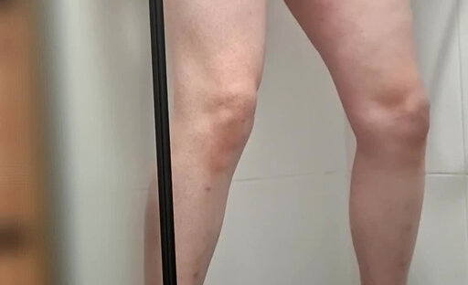 Sissy high heels rides dildo in the shower and cums hard