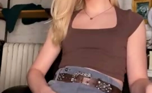 petite blond upskirt stroking her circumcised cock