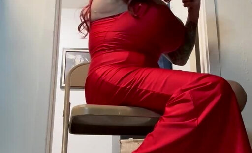 Ginger Sissy Slut Red Evening Gown 38G