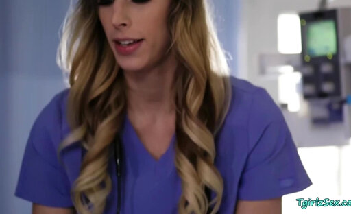Horny blonde ts nurse Casey Kisses sucks patients cock
