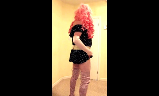 Pink haired slut in black dress