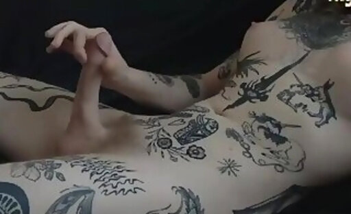 pretty tits trans lady with full tattoos strokes her nice cock on webcam