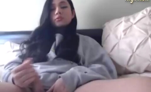 black hair curvy teen tgirl tugging her cock