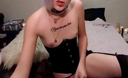 Goth ts jerking off while smoking
