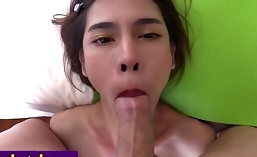 Hot mouth fucking with horny Asian shemale before deep bareback anal sex