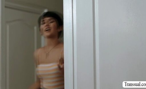 Lovely shemale gives horny friend extra hand