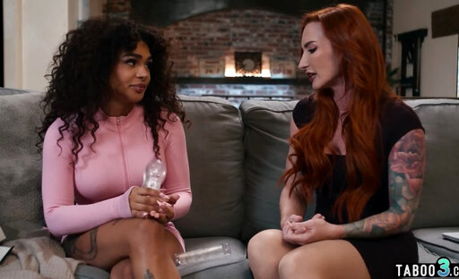 Redhead MILF Sophia Locke playing with her latina tranny GFs dark cock