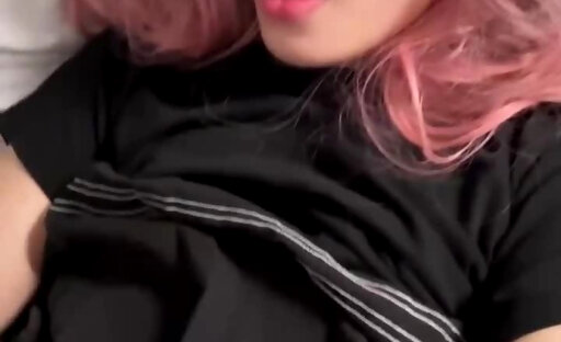 Nerdy teen shemale jerking off