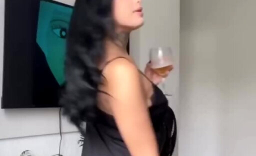 Hot trans babe jerks her big cock with loud moans