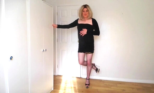 Little black dress and leopard print top stockings