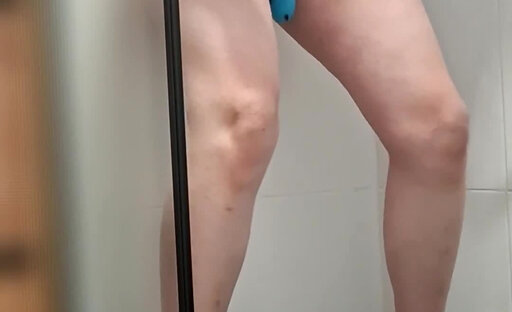 Sissy in high heels rides dildo in shower and cums