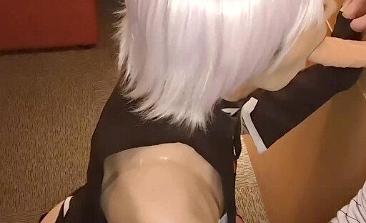 Cosplayer play a dildo