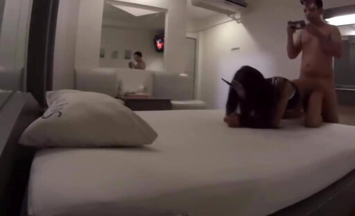 Asian shemale loves getting a handjob during anal