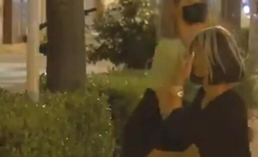 RISKY PUBLIC HEAD IN FRONT OF PEOPLE WALKING