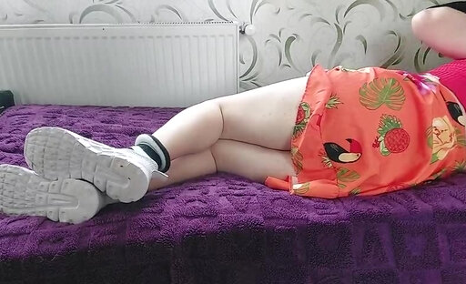 How Femboys Bed Time in Feminine Outfit White Pretty Young Sissy