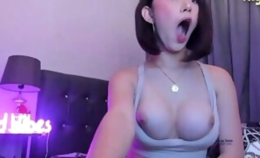 pretty asian teen shemale strokes her nice cock on webcam