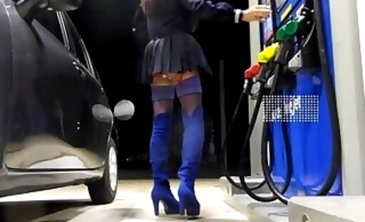 cd mini skirt in outdoors gas station