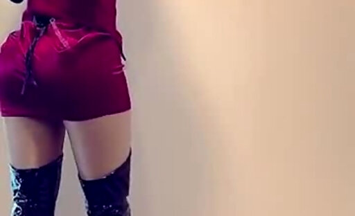 Red dress and high boots