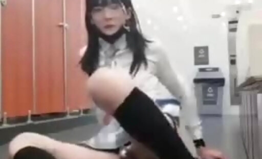 Asian Tranny Cums in Public Restroom