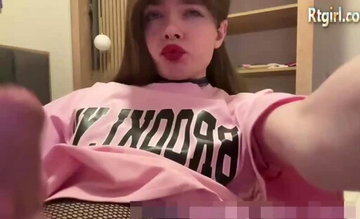 slim brunette transgirl in pantyhose tugs her huge cock on webcam