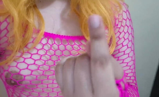 Cute Shemale Milking her Puffy Nipples and Hard Tit Slap with Huge Dildo