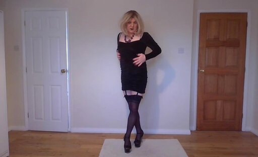 Gothic blonde in a little black dress