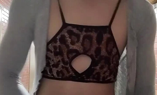 Drunk Japanese crossdresser wandering around boyfriend house in leopard prints