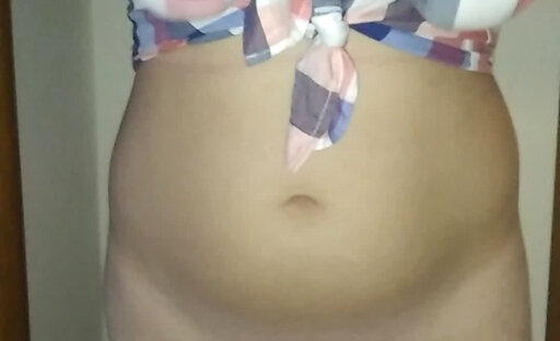 Sissy trap teasing with her dick and tits