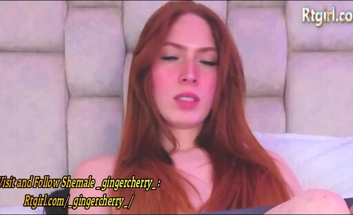 slender latina redhead trans hottie with sexy feet legs and big ass strokes her cock on cam