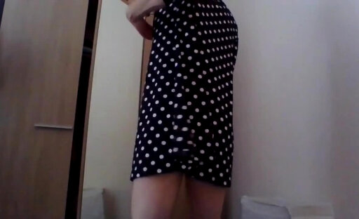 Adorable polka-dotted outfit for a crossdressing delight
