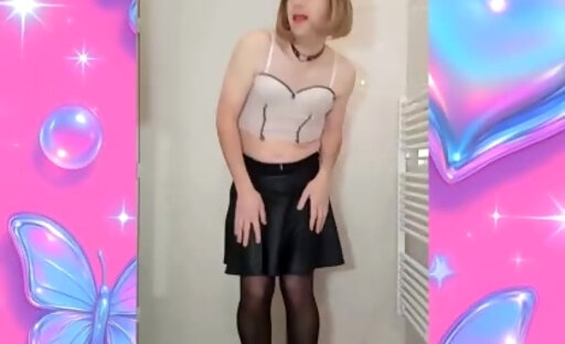 Alexa french crossdresser slut - Upskirt stockings high heels sexy pink thong 1