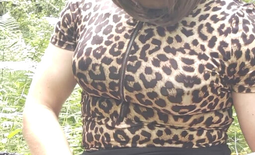 Crossdresser Holly wanking and cumming in the woods