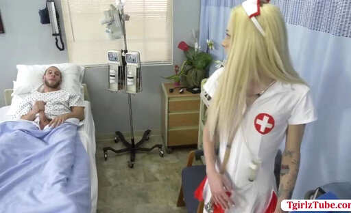 TGirl Nurse Jenna Gargles caught Patient masturbating behind her
