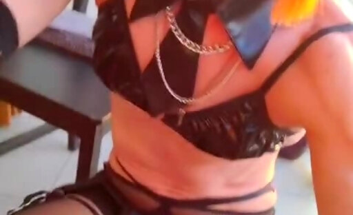?Show off a Beautiful Little Brothel Whore in Mini-Skirt, Latex & Nylon Stockings, Black Stiletto