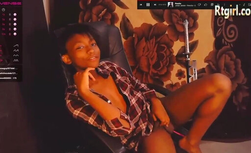 petite ebony teen femboy strokes her cock on webcam