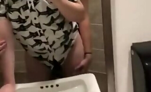 Sexy tranny fucks gf in public bathroom