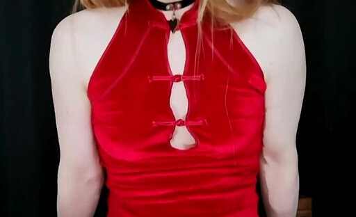 Japanese femboy in red panties rides 16 inch dildo