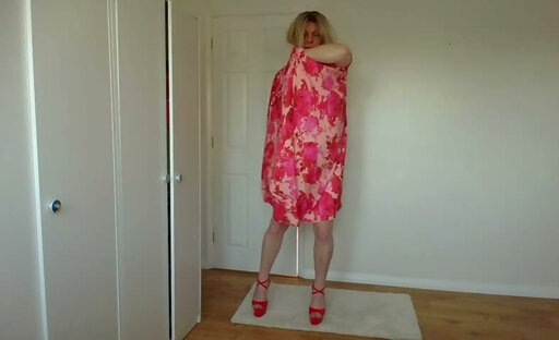 Taking my dress off in pink panties and high heels