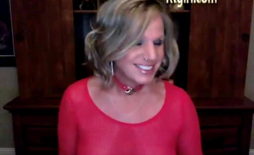 American Blonde Mature Tranny Masturbating in her red lingerie!
