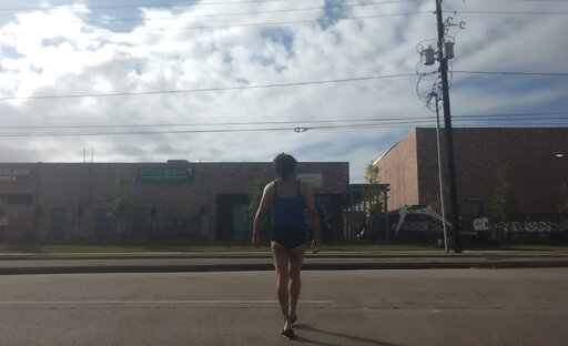Bianca strutting her ass at bus stop