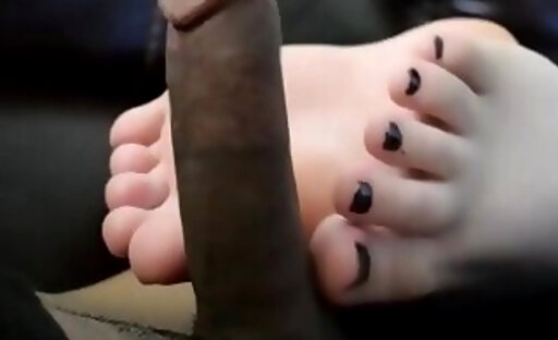 Teen shemale jizzed on her cute small feet during footjob - POV