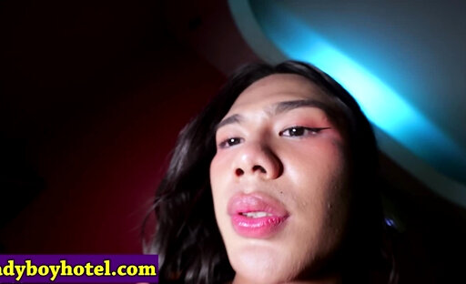 Sexy femboy posing for white tourist before deep bareback anal fucking